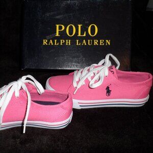 Girls Polo Ralph Lauren Baja Pink Slater Canvas Sneakers Size 5